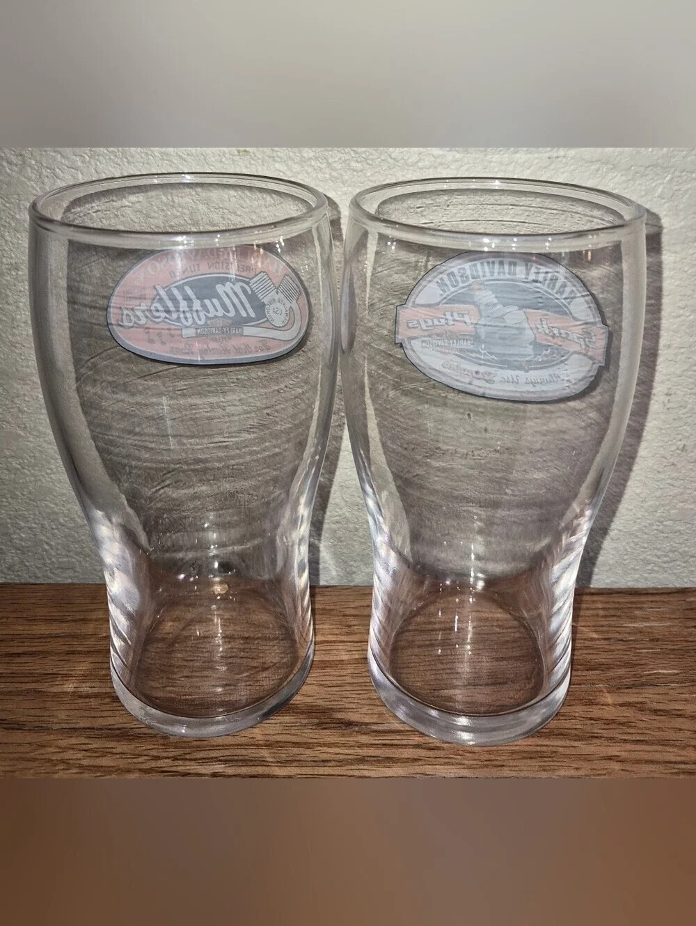 2 Harley-Davidson Beer Glasses 14oz Mufflers Logo
